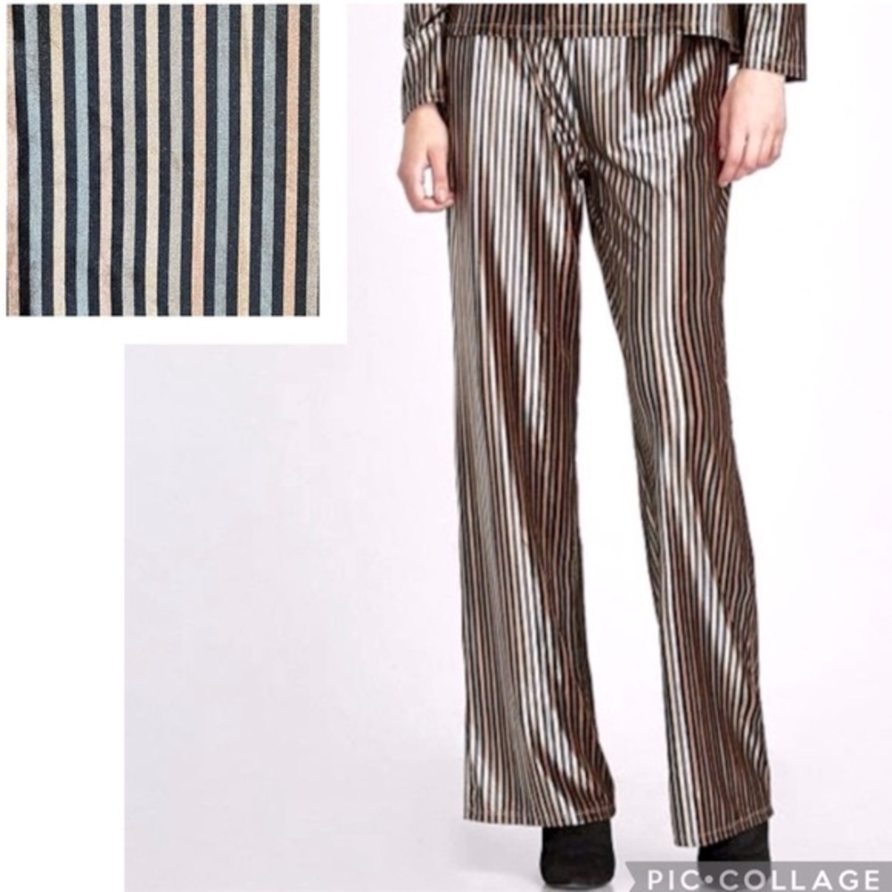 NWOT Zara High Waisted Palooza Velvet Striped Pants Size Medium